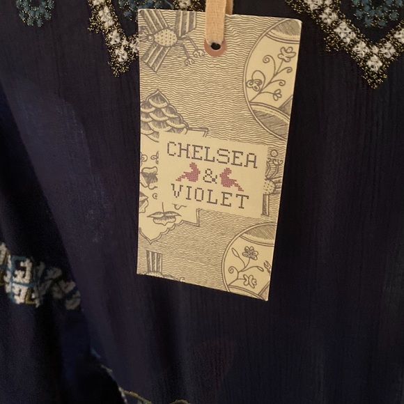 Chelsea & Violet Navy Boho Embroidered Tiered Dress Women’s Size L - Picture 3 of 5